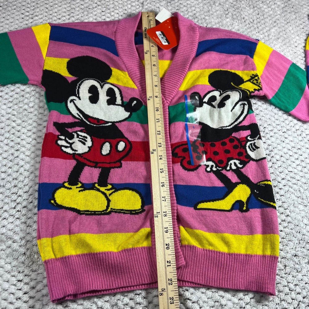 Disney Mickey Minnie Mouse Cardigan Sweater Pink Rainbow Stripe Size LARGE NWT - Picture 9 of 13